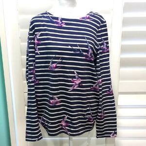 Joules Navy and Pink Sparrow Print Long Sleeve Top